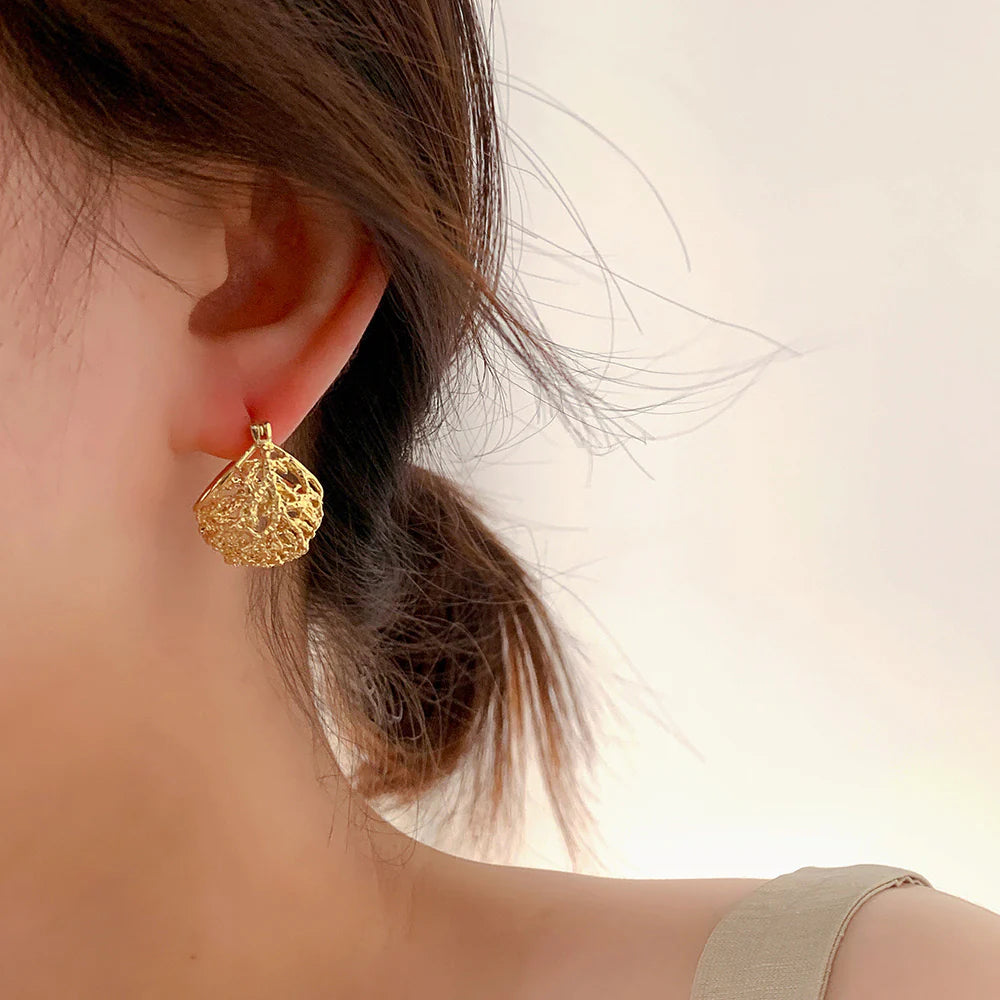 Unique Gold-Plated Openwork Hoop Earrings- Bird Nest Earrings