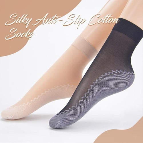 Silky Anti-Slip Cotton Socks - Pack of 3