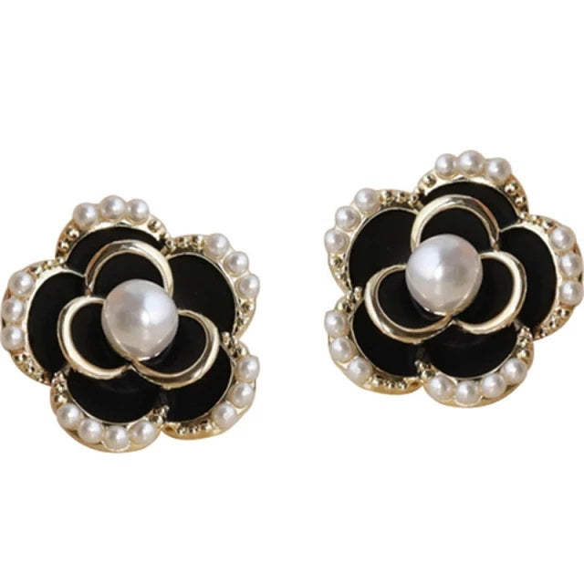 Black Rose Rhinestone Earrings