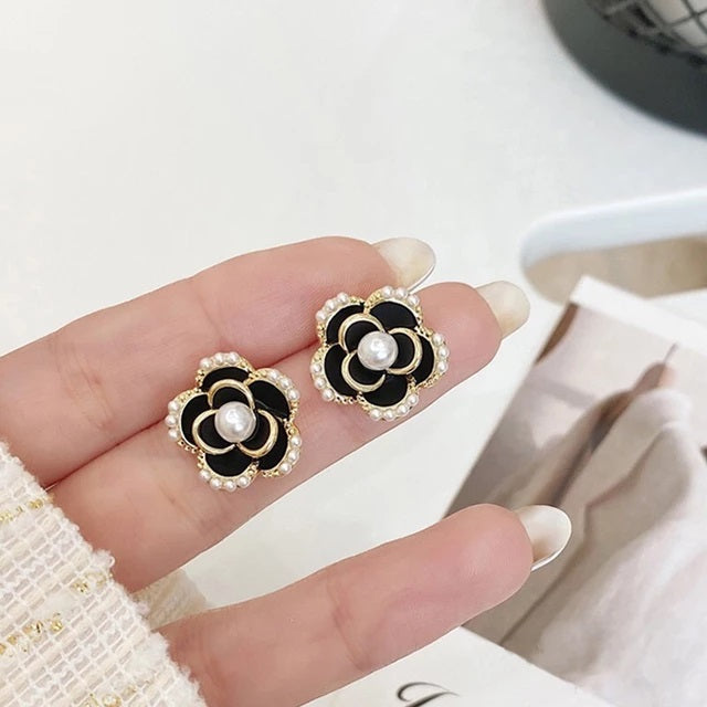 Black Rose Rhinestone Earrings