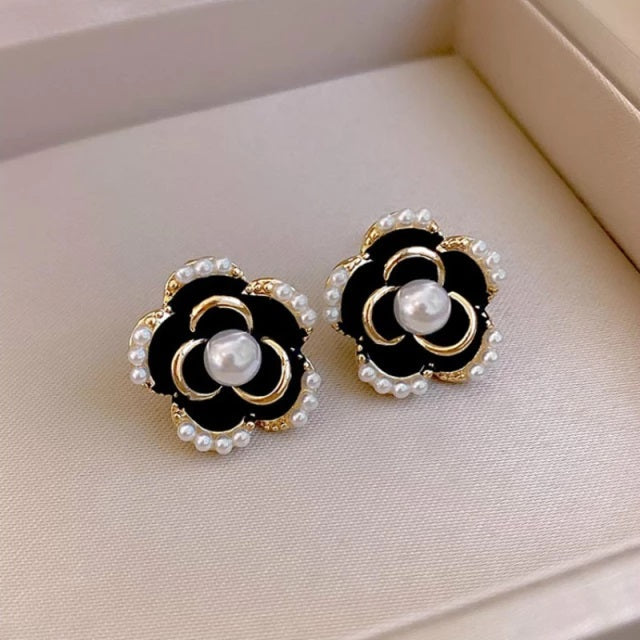 Black Rose Rhinestone Earrings