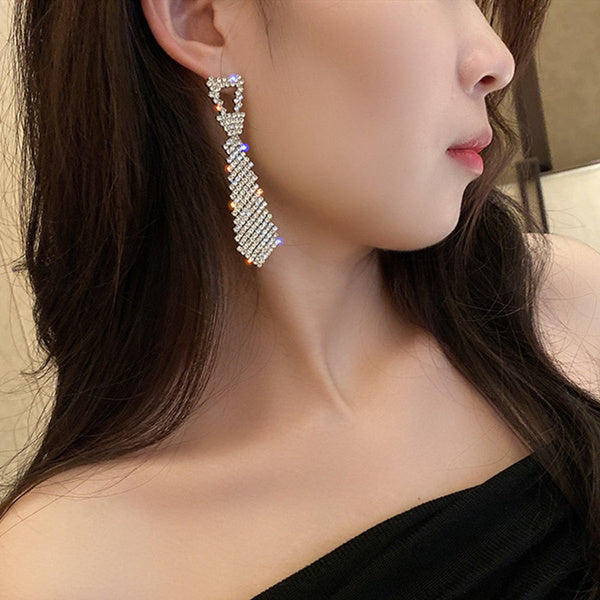 Inlaid Zircon Tie Earrings