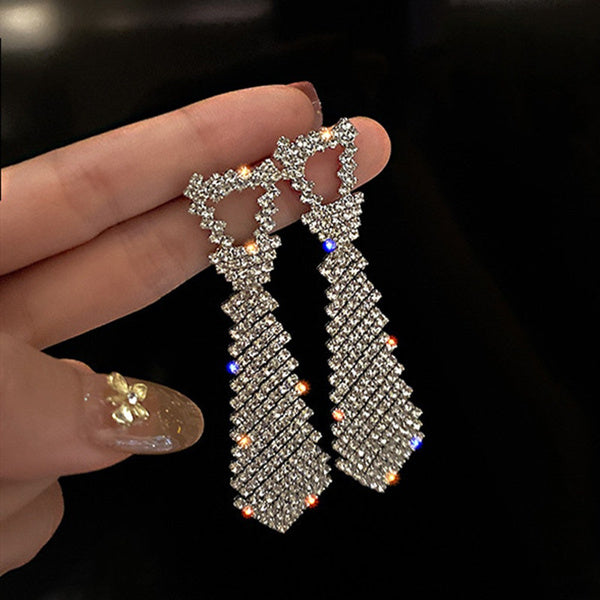 Inlaid Zircon Tie Earrings