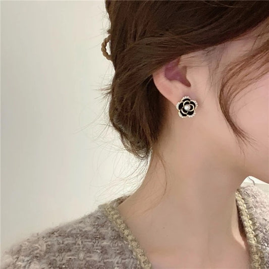 Black Rose Rhinestone Earrings